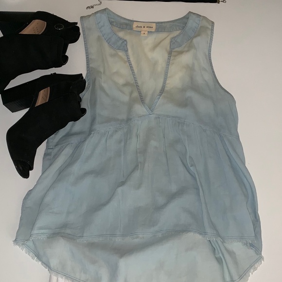 cloth & stone Tops - Sleeveless Denim V-Neck Blouse